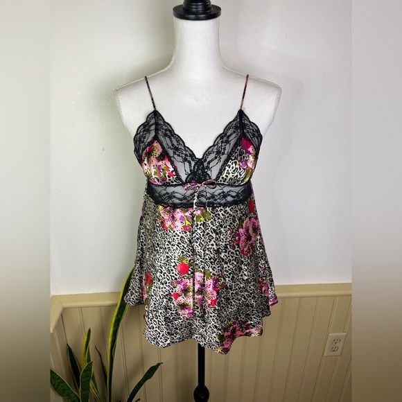 Victoria’s Secret Y2K Babydoll Camisole Top M Leopard Floral Lace Whimsigoth - Picture 1 of 9